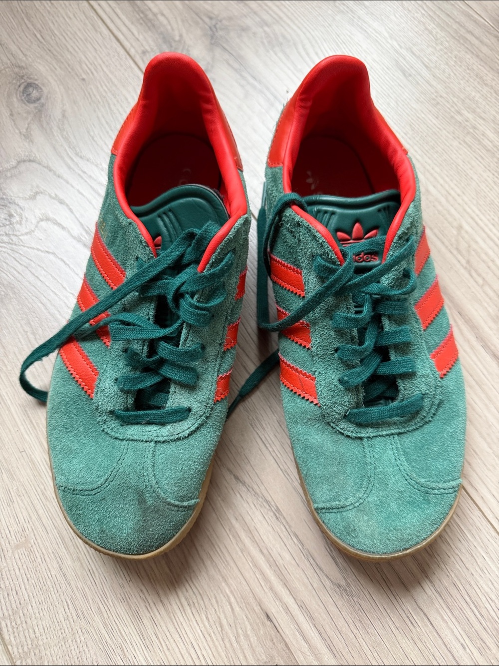 adidas Green Suede Sneakers with Orange Stripes